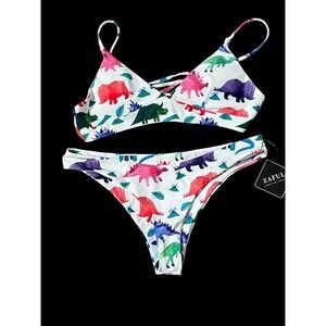 ZAFUL Lace Up Bikini Dinosaur Swimsuit Size Medium